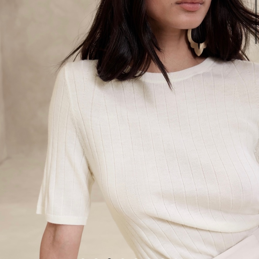 [XL] W Merino Wool Banana Republic White Ribbed Top